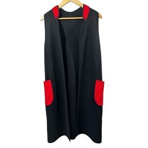 Women's Open Front Sleeveless Duster Cardigan Sweater Black/Red Size Extra Small